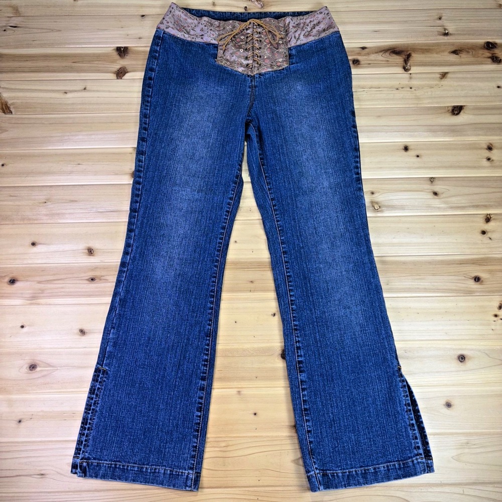 Carolina Blues Jeans Womens 8 Boot Cut Slit Cuff Floral Corset Style Waistband